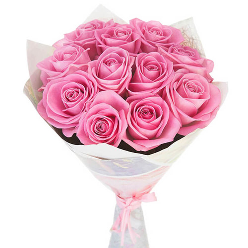 11 розовых роз в упаковке