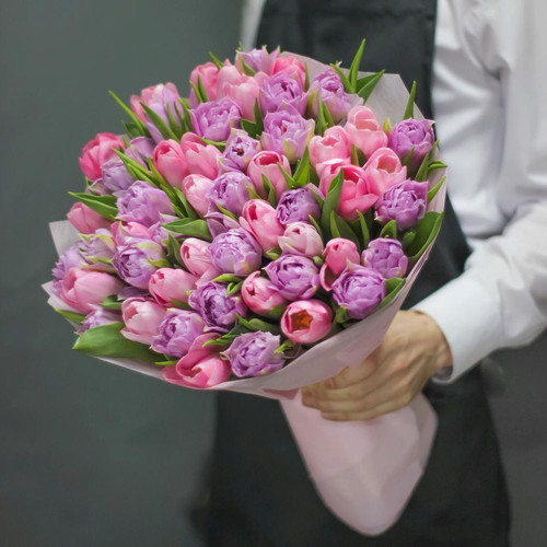 49 Розовых и Лиловых Пионовидных Тюльпанов