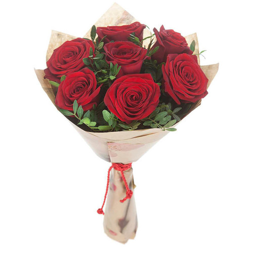 Букет из 7 красных роз в упаковке