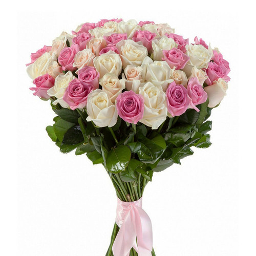 Букет из 51 кремово-розовых роз