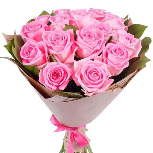 Букет из 17 розовых роз в упаковке